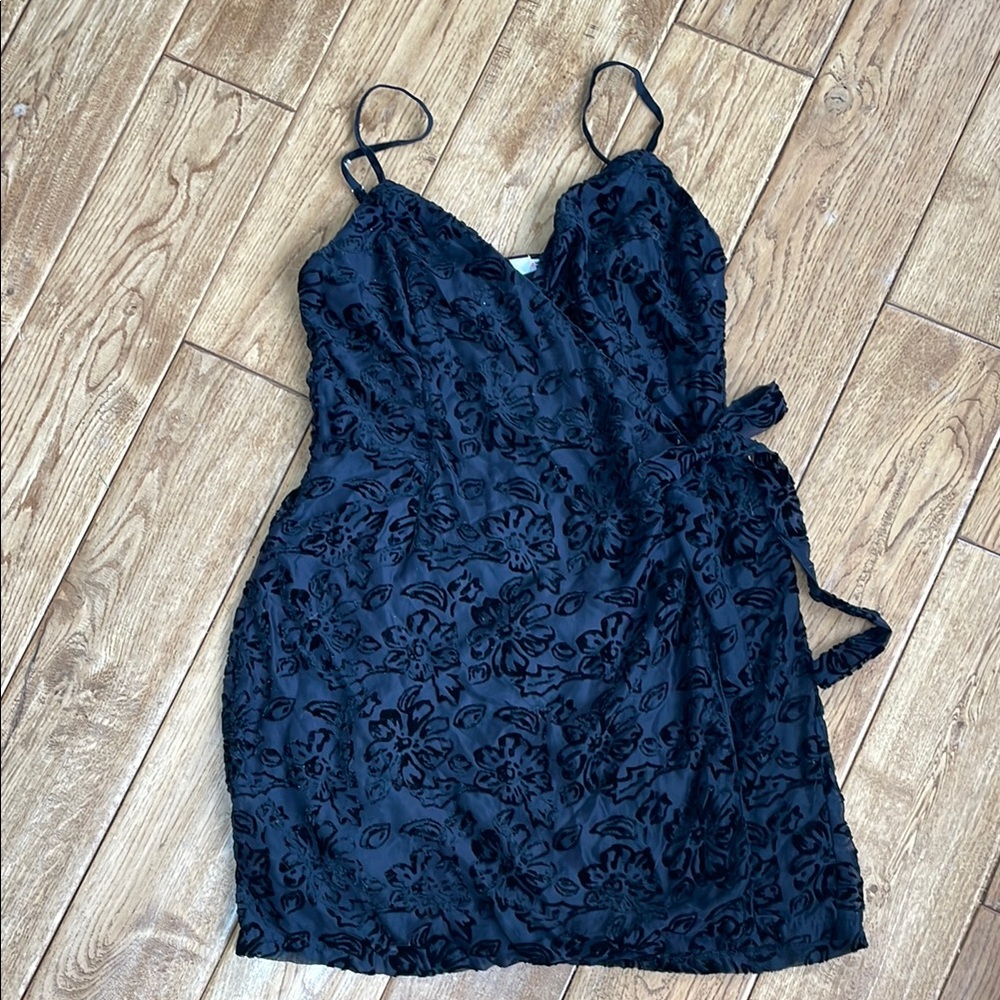Lush Black Tie Front Mini Dress